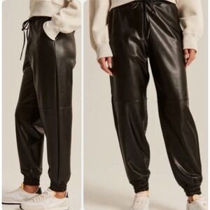 Abercrombie & Fitch Vegan Leather Jogger Pants Womens L Black Streetwear Grunge